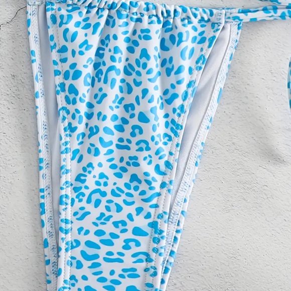 2 Piece Swimsuit, Halter Tide Side Triangle Bikini, Spaghetti Strap - Blue - Picture 2 of 6